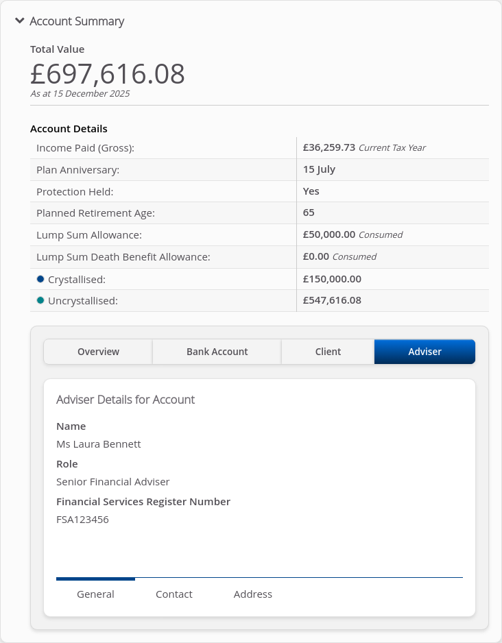 Role-Adviser > 05 Account Summary > Summary tabs